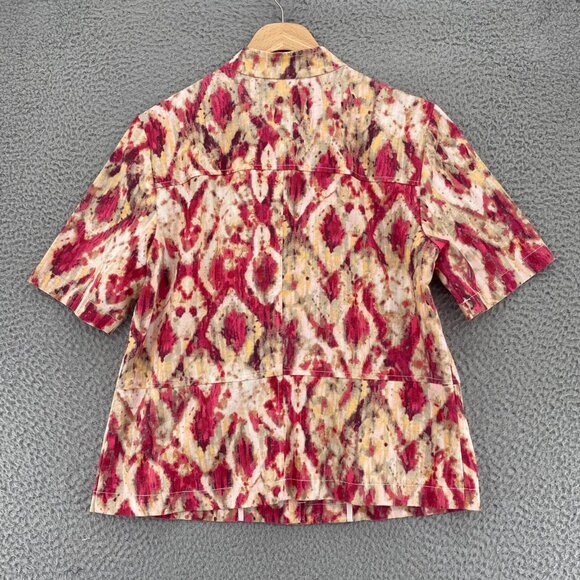 Chicos Jacket Womens 0 US Small Red Multi Linen Blend Short Sleeves Button Up - Picture 3 of 9